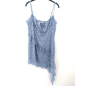 Aeropostale Dress Women XL Blue Floral Asymmetrical Ruffle Mesh Y2K 90s Babydoll